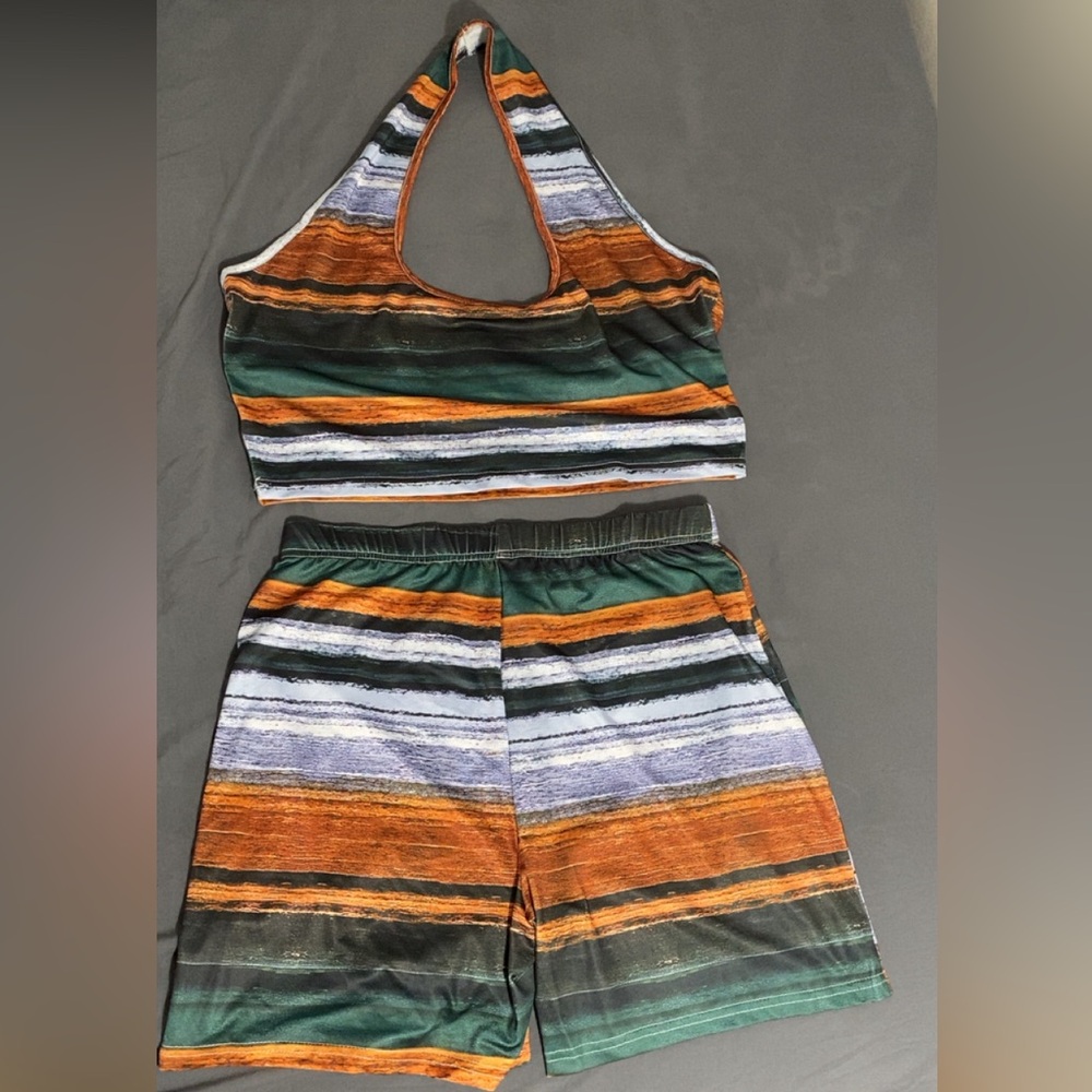 Striped Halter Top and Shorts Set